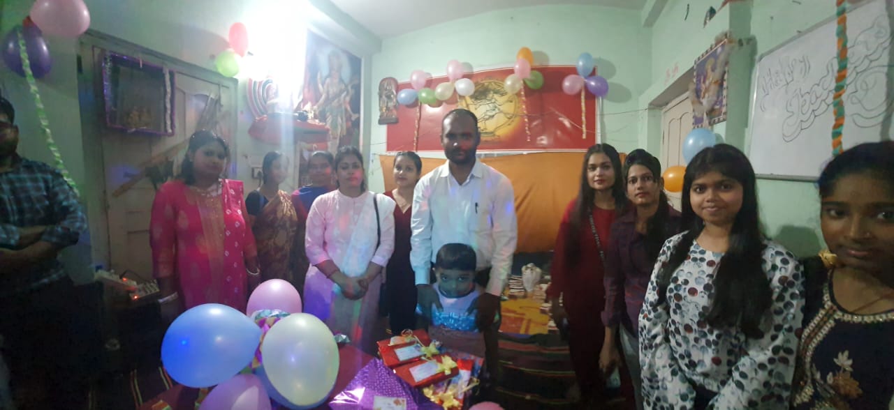 Students gathered inside the decorated academy room